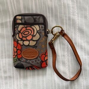 Fossil Floral Phone Holster with Strap - Black and Brown